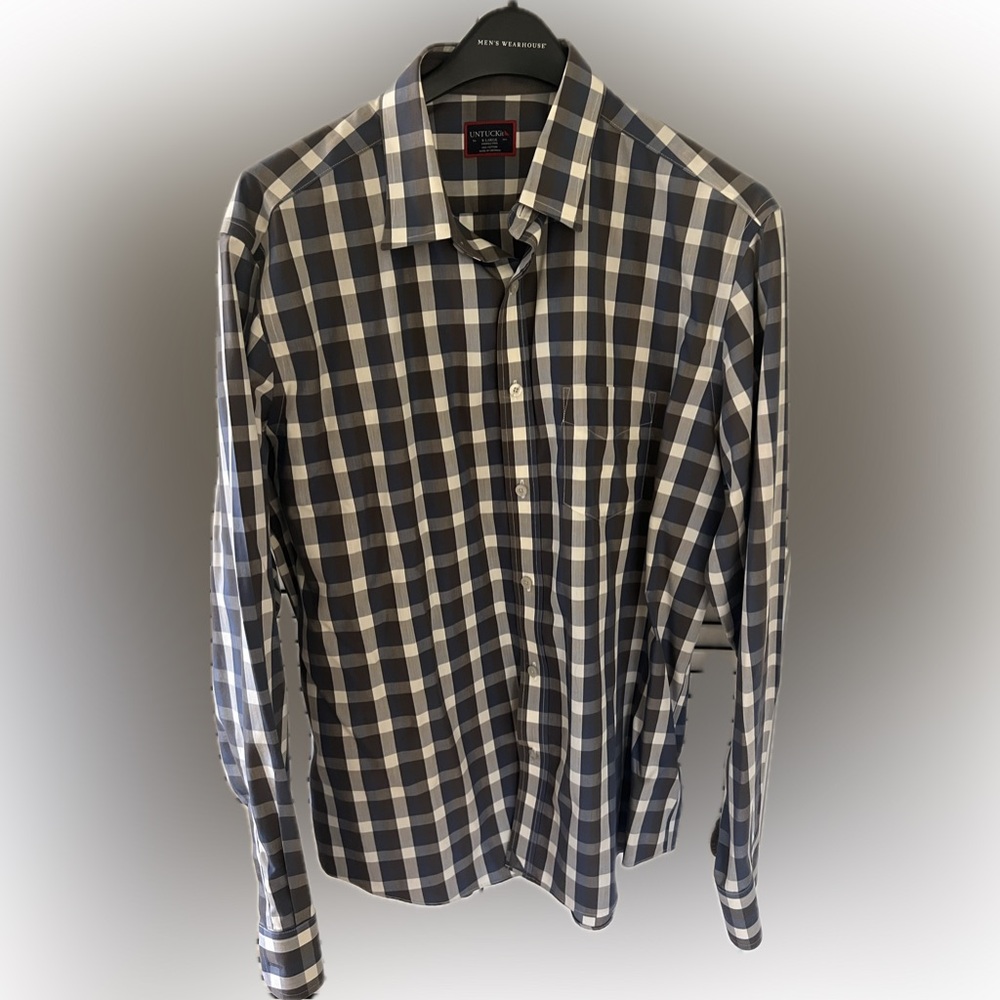 UNTUCKIT  long sleeve 100% Cotton Plaid Shirt Button Up XL
